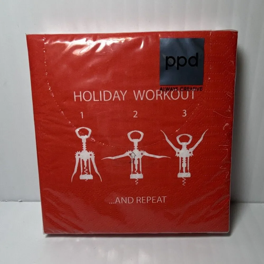 ppd 3-Ply Paper Napkins Holiday Workout Red/White Square Christmas 20